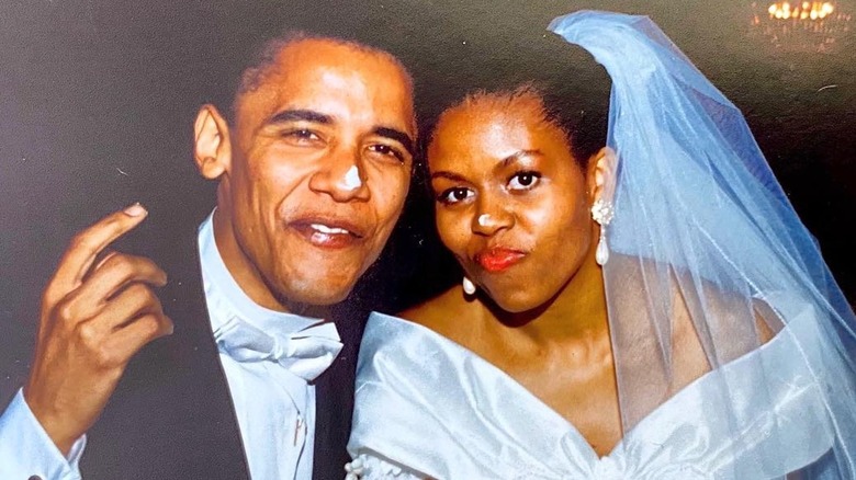 Michelle and Barack Obama on their wedding