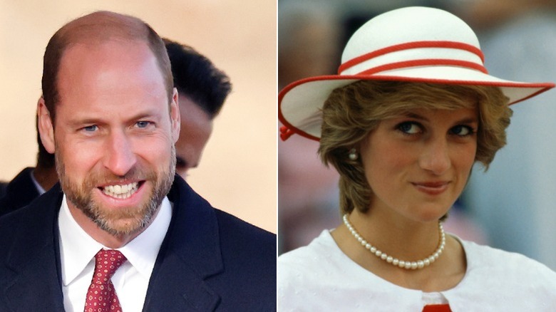 Split image of a smiling Prince William and a smiling Princess Diana