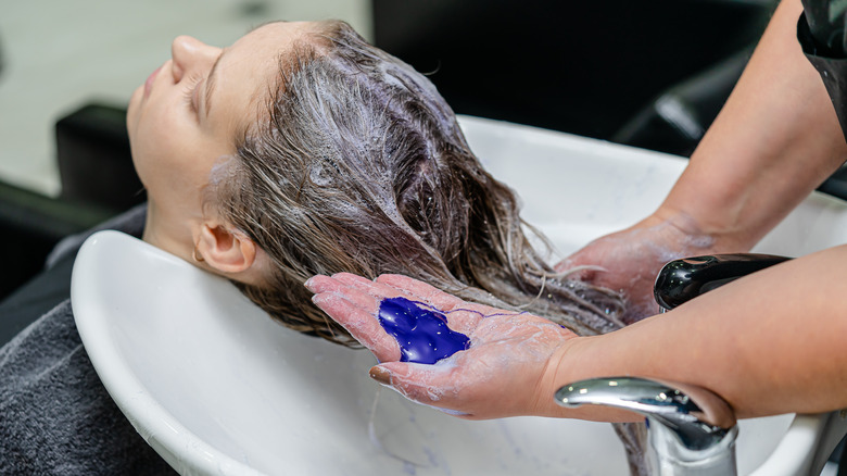 Purple shampoo salon hair washing