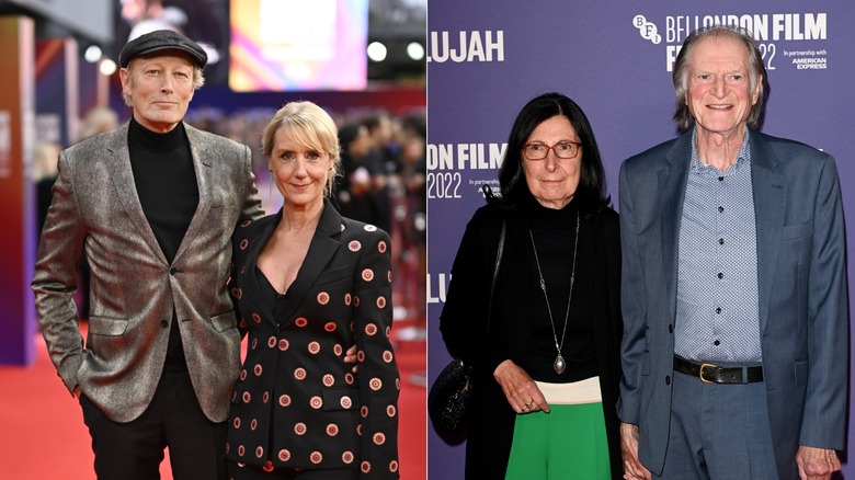 A split image of Lars Mikkelsen and Annette Støvelbæk at a red carpet and David Bradley and Rosanna Bradley at a red carpet