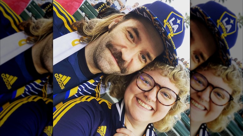 Sean Durrie and Madylin Sweeten wearing LA Galaxy apparel
