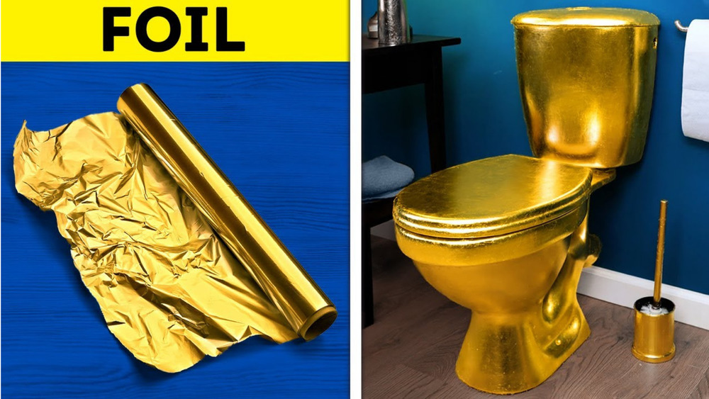 5-Minute Crafts' gold foil-wrapped toilet