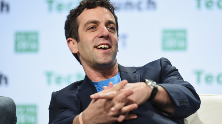 B.J. Novak reclines onstage