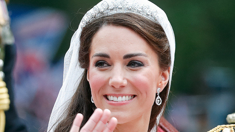 Kate Middleton smiling on her wedding day