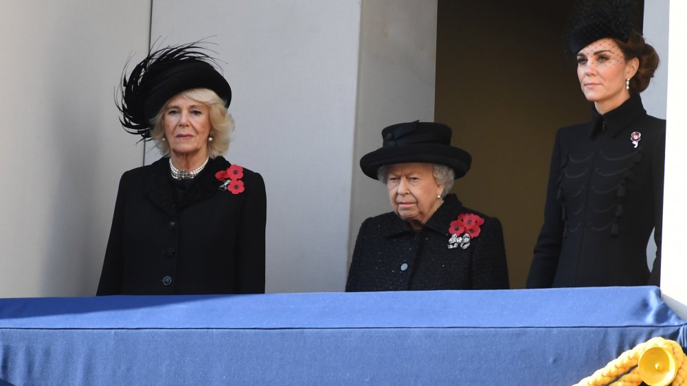 Camilla, Duchess of Cornwall, Queen Elizabeth, and Kate Middleton