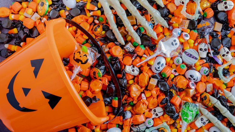 Halloween candy with pumpkin bucket