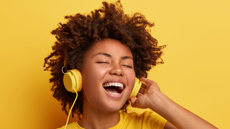 Woman singing happily