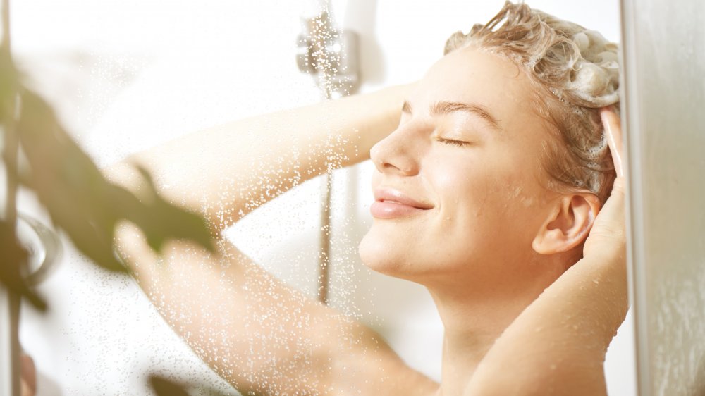 Woman washing her hair