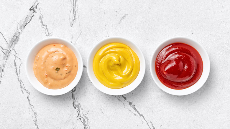 bowls of condiments