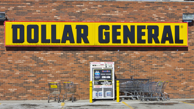 Brick building with a yellow Dollar General sign.