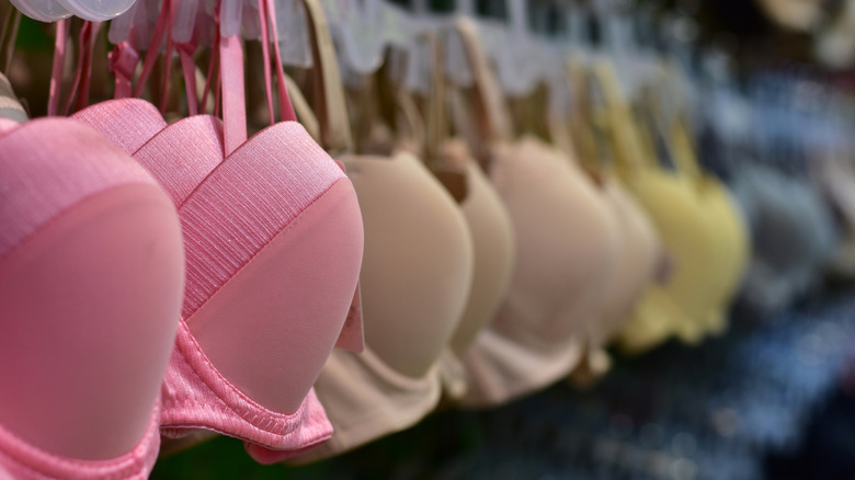 Bras arranged by color
