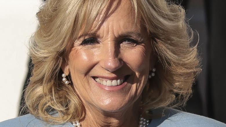 Jill Biden blue coat pearls