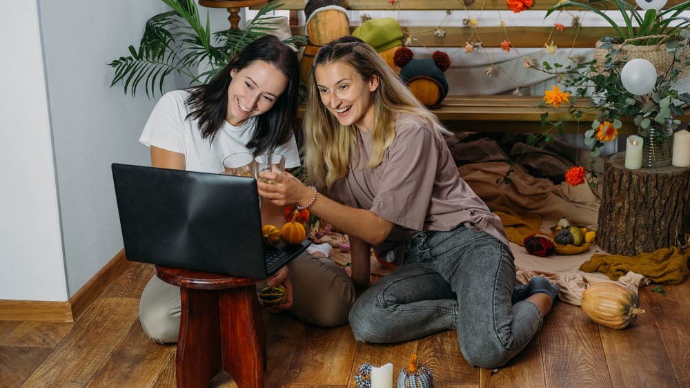 Women having an online Zoom party