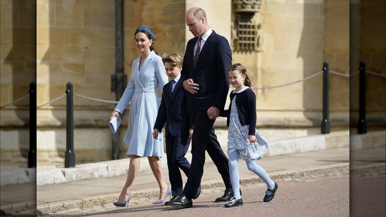 Princess William and Princess Catherine walking with their children Prince George and Princess Charlotte