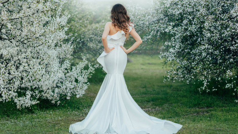 Woman in mermaid wedding dress