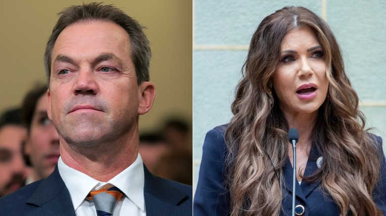 Split image of Byron Noem on the left and Kristi Noem on the right