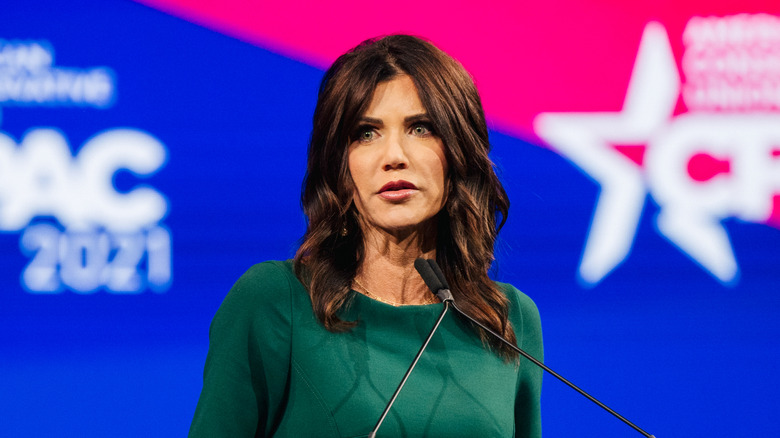 Kristi Noem addressing the CPAC in 2021