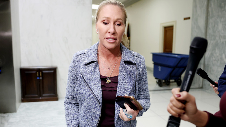 Marjorie Taylor Greene speaking to reporters