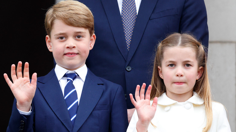 Prince George and Princess Charlotte wave shyly