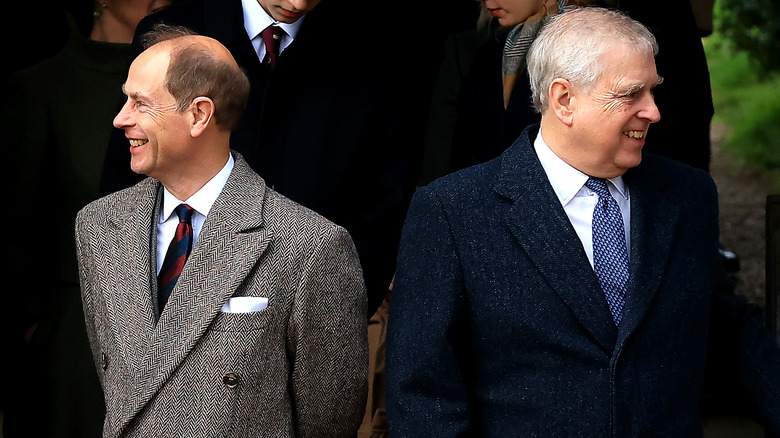 Prince Edward and former Andrew Mountbatten-Windsor looking in opposite directions
