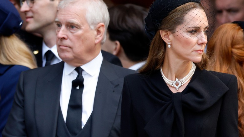 Princess Catherine beside Andrew Mountbatten-Windsor at the Duchess of Kent's funeral