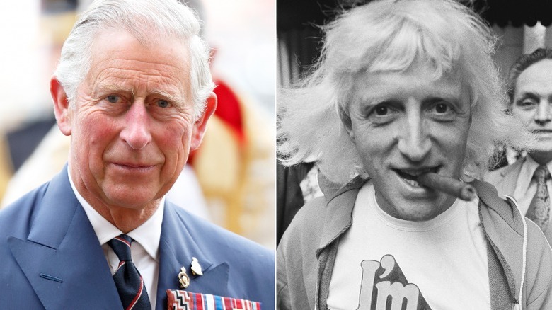 King Charles and Jimmy Savile smiling