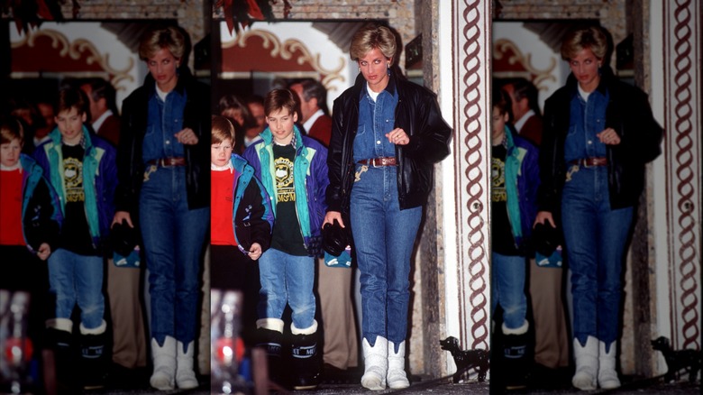 Princess Diana and Prince William walking together