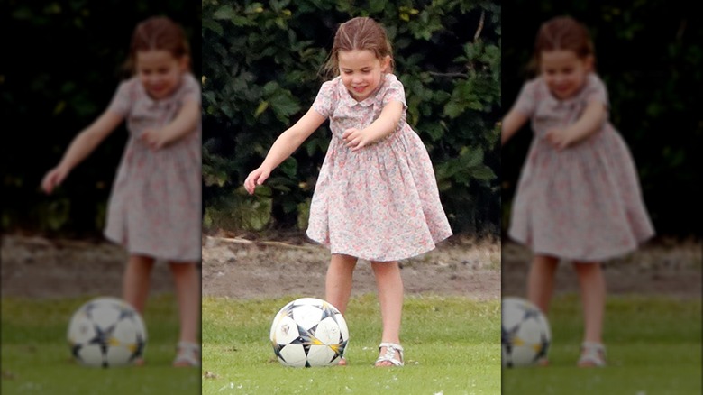 Princess Charlotte playing soccer in August 2019