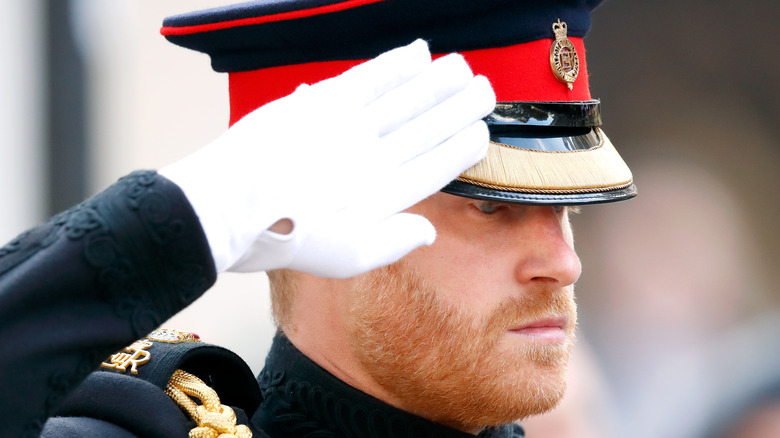 Prince Harry saluting the queen
