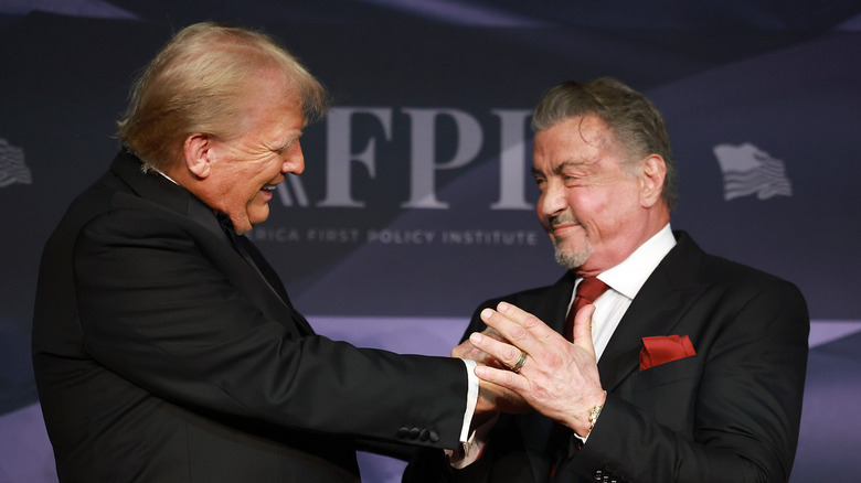 Donald Trump shakes hands with Sylvester Stallone