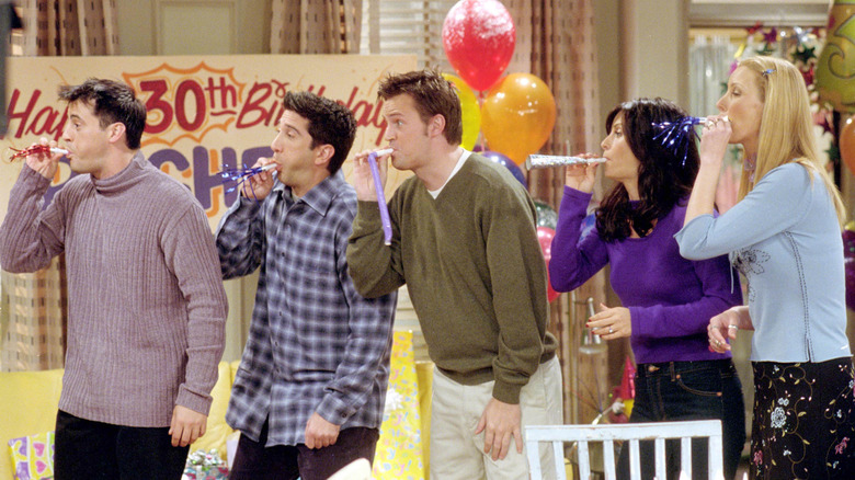 Friends cast on set.