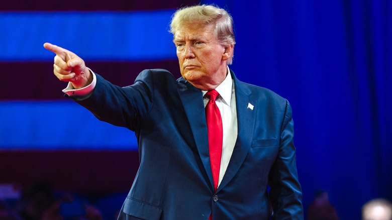 Donald Trump pointing during a speech