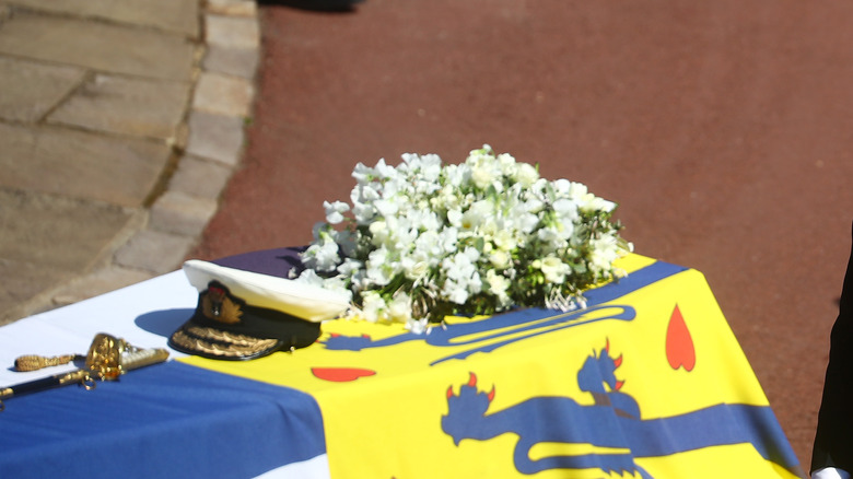 Prince Philip's coffin, flowers, cap and sword