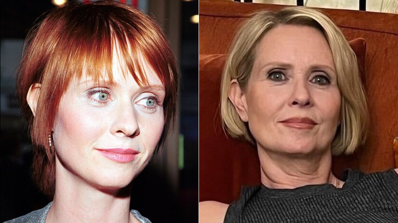 Split image of Cynthia Nixon then and now