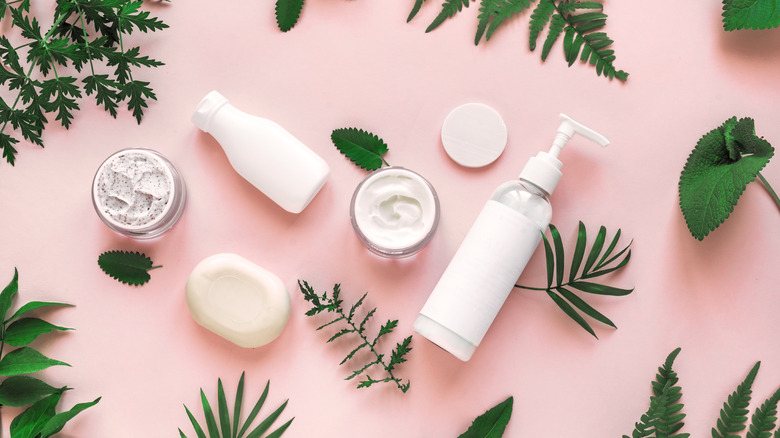 Skincare products with leaves 
