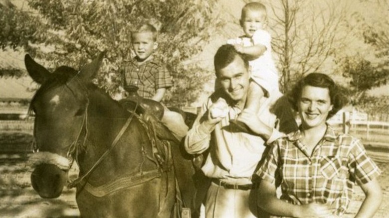George H.W. and Barbara Bush with their children, George W. Bush and Pauline Robinson 'Robin' Bush (1950)