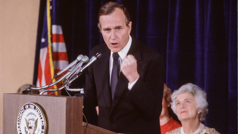 ice President George H.W. Bush addresses guests at an event (1983)