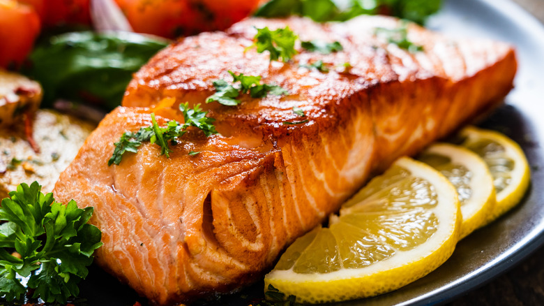 A cooked salmon fillet 