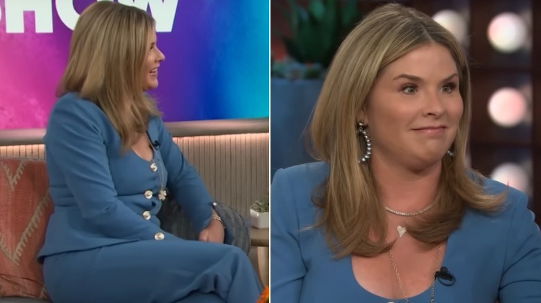 Split image of Jenna Bush Hager wearing a blue suit on 'The Kelly Clarkson Show' (2025)