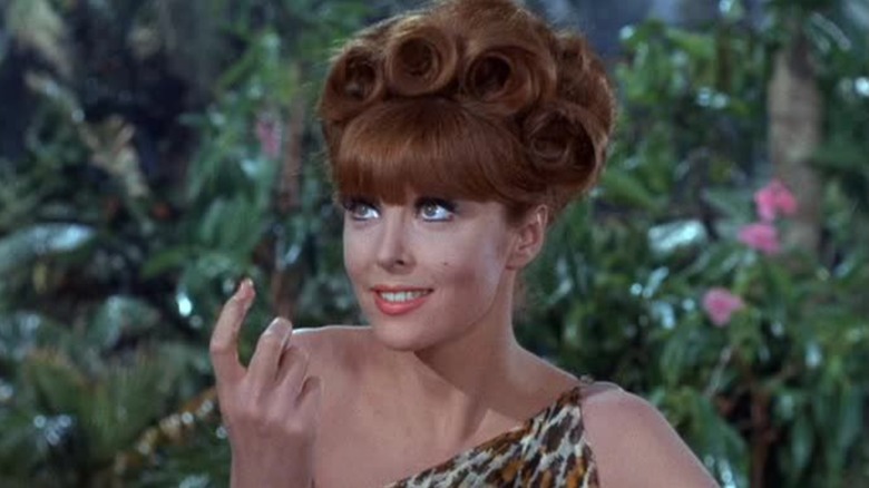 Tina Louise is pictured in a leopard print dress while playing Ginger on Gilligan's Island