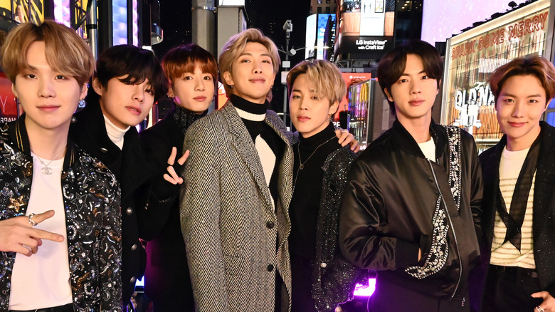 BTS pose at an event