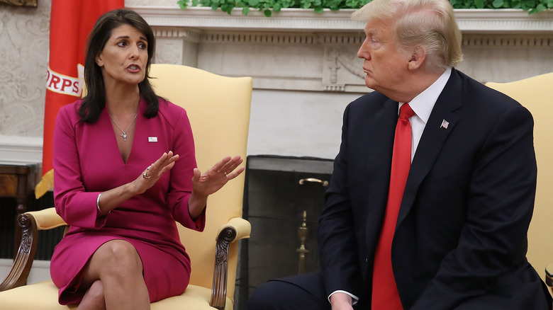 Nikki Haley and Donald Trump talking