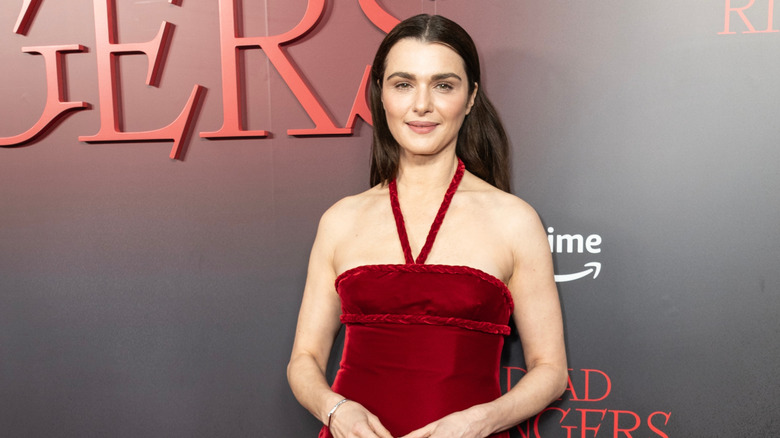Rachel Weisz in a red velvet dress on the red carpet