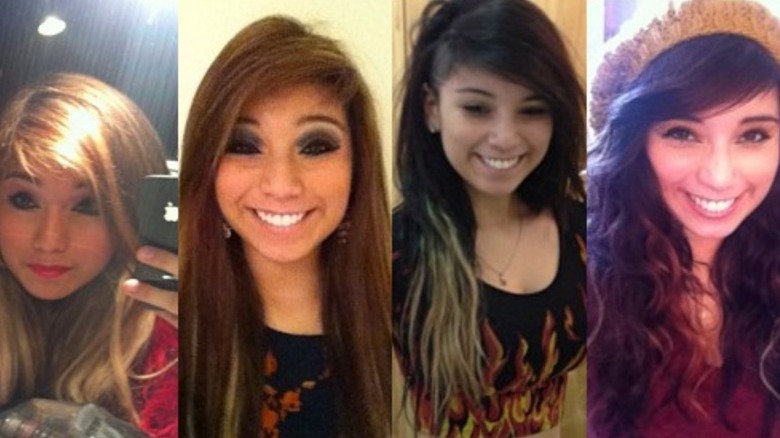 Four photos of Kirstin Maldonado with different hair colors and styles