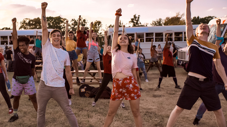 Bailee Madison and co-stars dancing in a scene from A Week Away