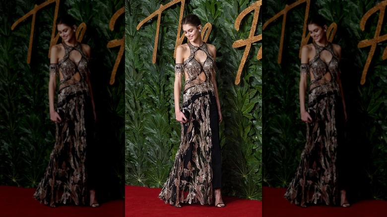 Kaia Gerber in a silver gown at the British Fashion Awards in 2018