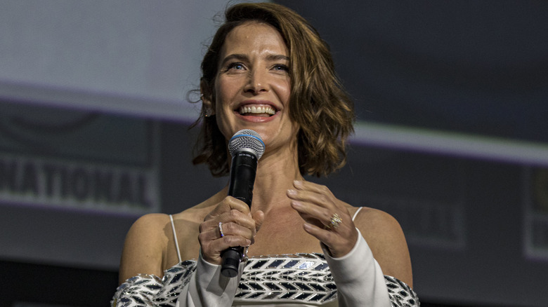 Cobie Smulders speaking onstage