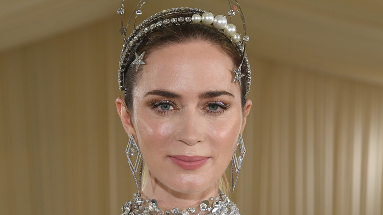 Emily Blunt with a headress