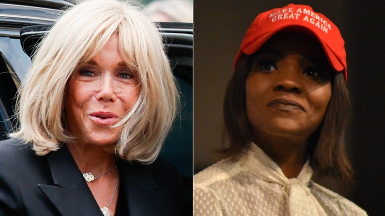 Split image of Brigitte Macron and Candace Owens