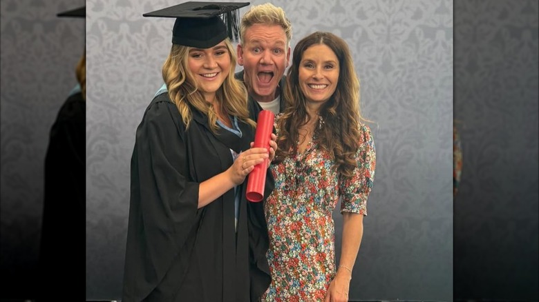 Tilly Ramsay, Gordon Ramsay, and Tana Ramsay smiling at Tilly's graduation in 2024